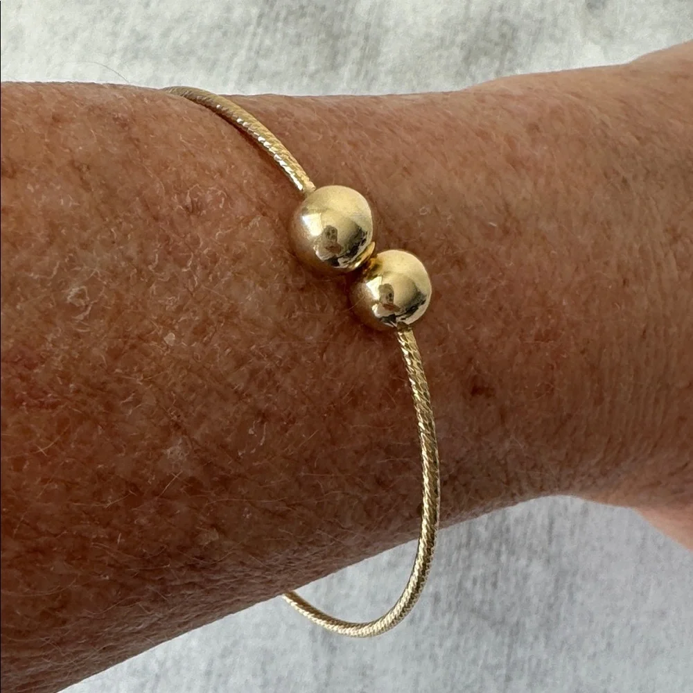 925 Sterling Silver Gold Plated Dyadema Thin Open Cuff Bracelet with Beads Italy